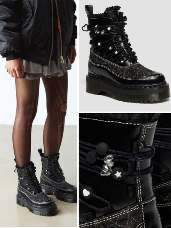Dr. Martens Shoes - Dr Martens Jadon Frill Smooth Leather Lace Up Combat Platform Charm Boots, Black